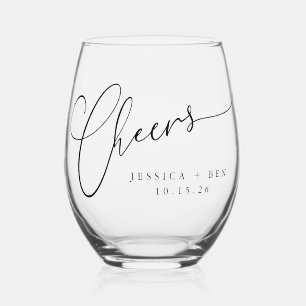Cheers Minimal Schwarz-weiße Script Custom Wedding Weinglas Ohne Stiel
