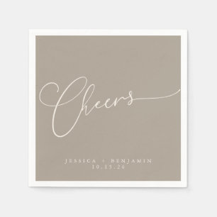 Cheers Minimal Taupe Brown Script Custom Wedding Serviette