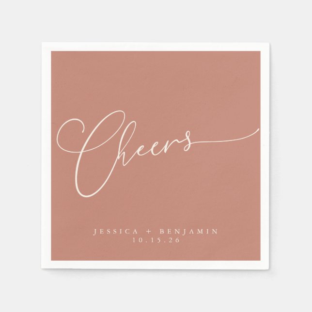 Cheers Minimal Terracotta Script Custom Wedding Serviette (Vorderseite)