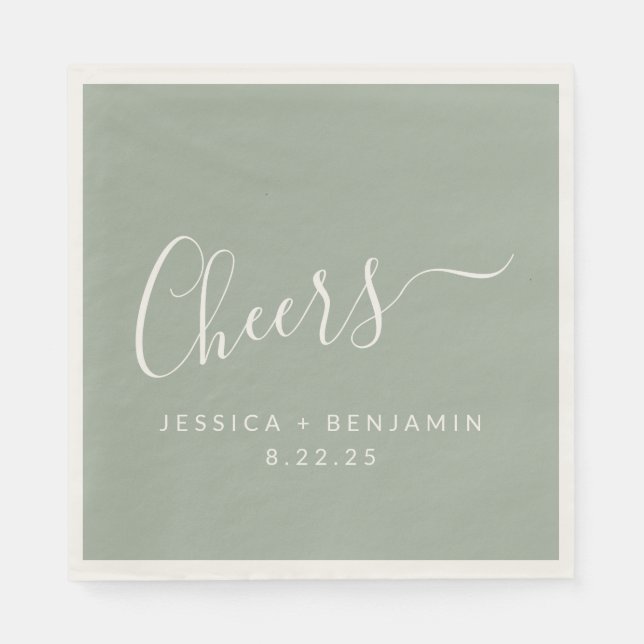 Cheers Minimalistisch Dusty Sage Custom Wedding Serviette (Vorderseite)