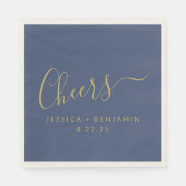 Cheers Minimalistisch Navy Blue Gold Custom Weddin Serviette