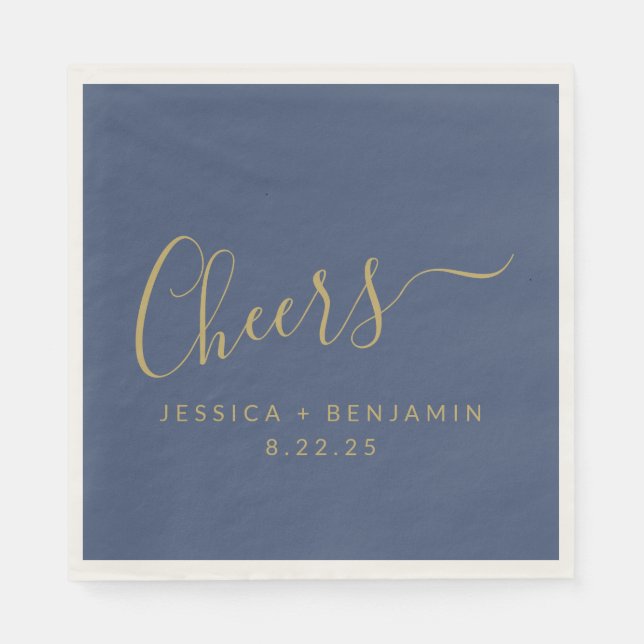 Cheers Minimalistisch Navy Blue Gold Custom Weddin Serviette (Vorderseite)