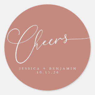 Cheers Minimalistisch Terracotta Script Custom Wed Runder Aufkleber