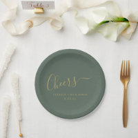 Cheers Minimalistische dunkle Sage Gold Custom Wed
