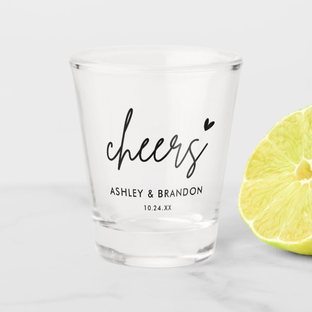 Cheers Moderne Hochzeitsparty favorisiert Shot Gla Schnapsglas (Vorderseite)