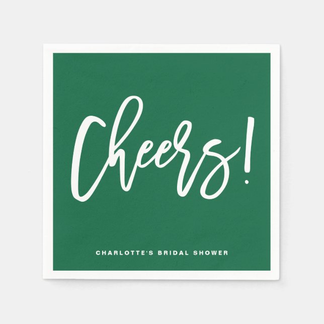 Cheers Moderne kalligraphische Grüne Hochzeit Serviette (Vorderseite)