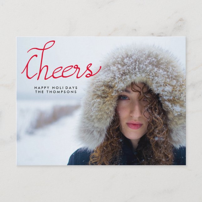 Cheers Modernes handgeschriebenes Red Script-Foto Postkarte (Vorderseite)