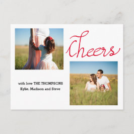 Cheers Modernes Script Two Holiday Foto Feiertagspostkarte