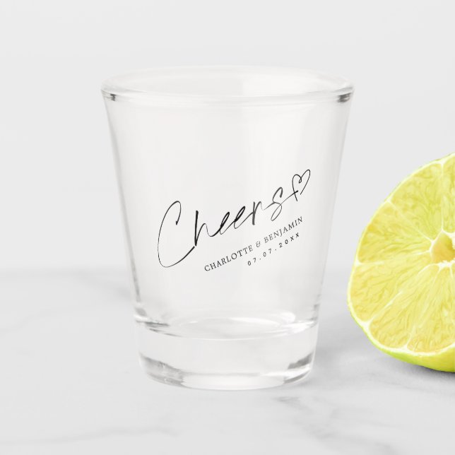 Cheers Monogram Custom Wedding Shot Glass Elegant Schnapsglas (Vorderseite)