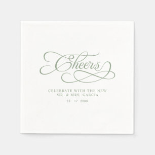 Cheers Mr & Mrs. Elegant Wedding Sage Green Serviette