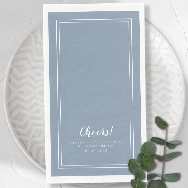 Cheers Mr & Mrs Modern Wedding Dusty Blue Dinner Serviette (Cheers Mr & Mrs Modern Wedding Dusty Blue Dinner Paper Guest Towels)