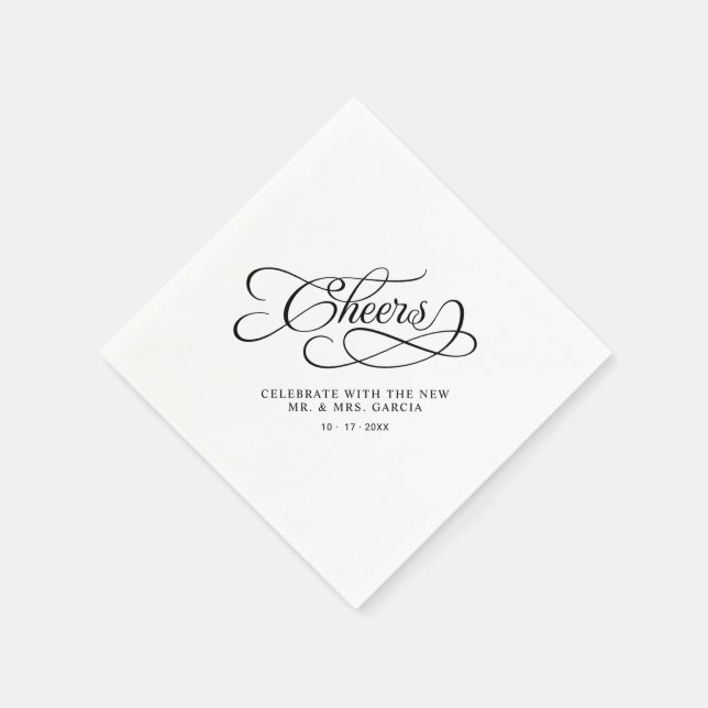 Cheers Mr & Mrs Wedding Calligraphy Black & White Serviette (Ecke)
