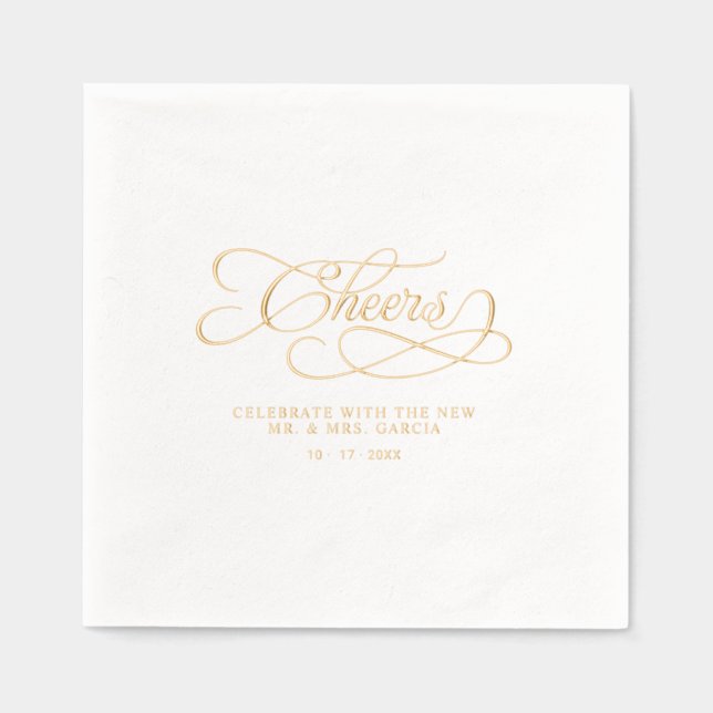 Cheers Mr & Mrs Wedding Calligraphy Gold Servietten Mit Folie (Vorderseite)
