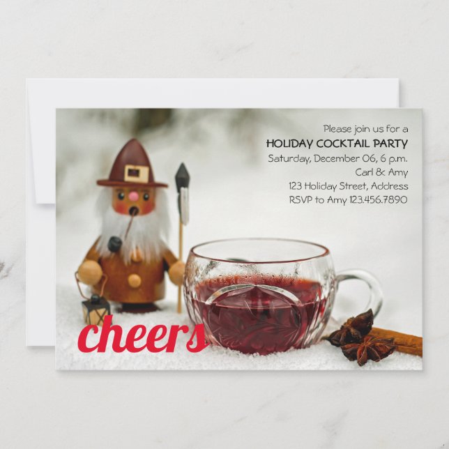 Cheers Mulled Wine & Gnome Holiday Cocktail Einladung (Vorderseite)