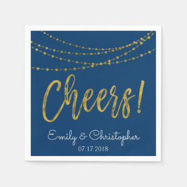 Cheers Navy Blue and Gold Foil String Lights Serviette