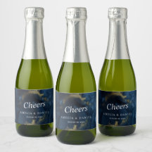 Cheers Navy Blue, Gold Mini Sparkling Wine Label