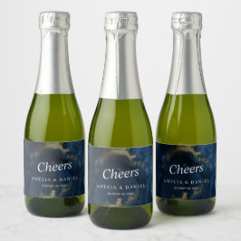 Cheers Navy Blue, Gold Mini Sparkling Wine Label