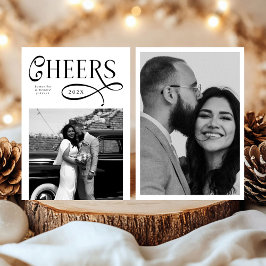 Cheers New Year Modern Chic Stylish 2 Photo Feiertagskarte