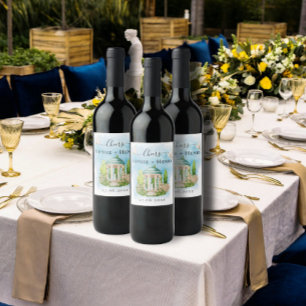 Cheers Pavillon Blumen Tauben Hochzeit Luxus Weinetikett