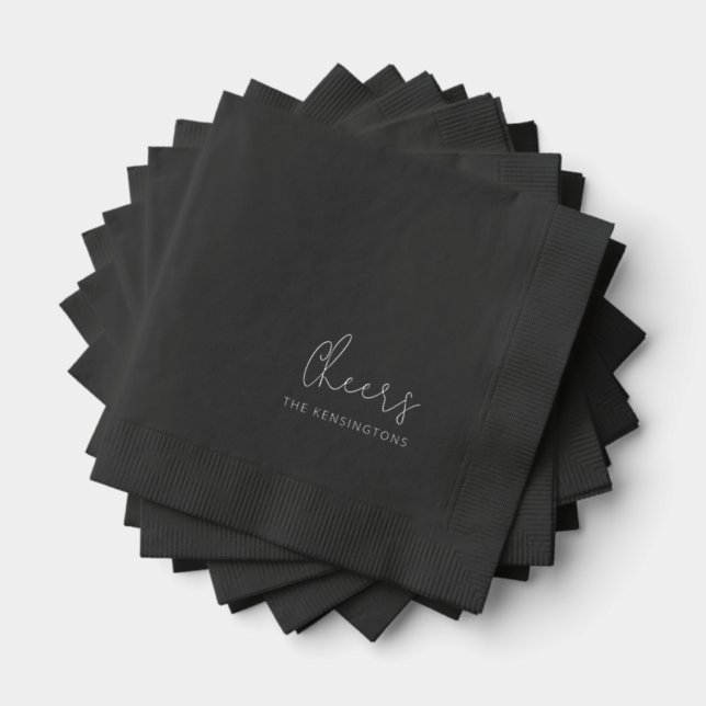 Cheers Personalisiert Name Script Black Wedding Servietten Mit Folie (Insitu (Gestapelt))