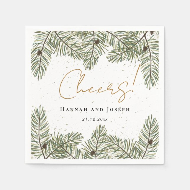 Cheers Pine & Gold Weihnachtsfeier Serviette (Vorderseite)
