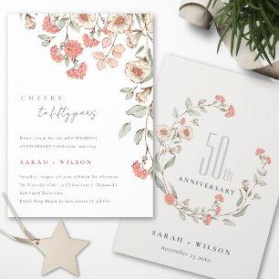 Cheers Pink Blume Wreath 50th Anniversary Einladun Dankeskarte