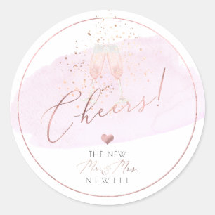 Cheers Pink Champagne Glass Bubbles Wasserfarbe Runder Aufkleber