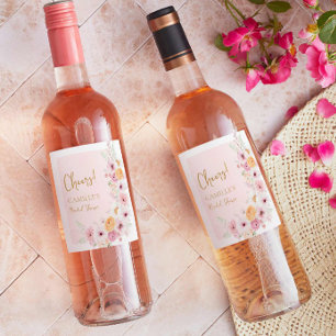Cheers Pink Floral Garden Brautparty Weinetikett