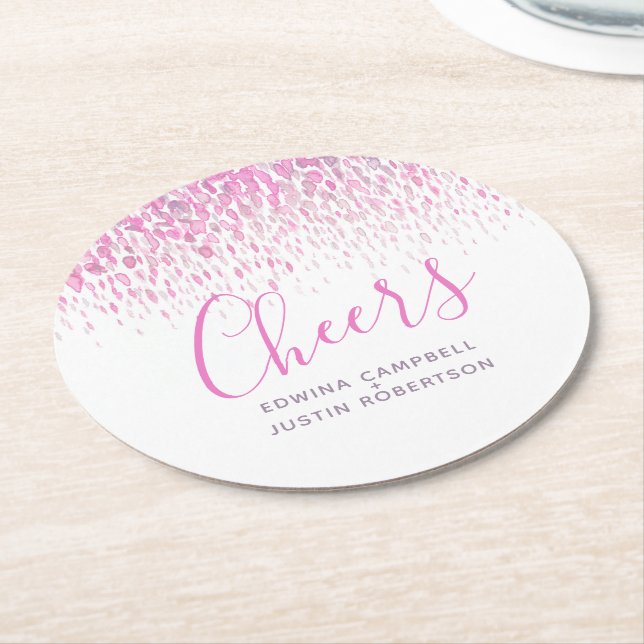 Cheers Pink lila moderne Kunst Aquarellabben Runder Pappuntersetzer (Angewinkelt)