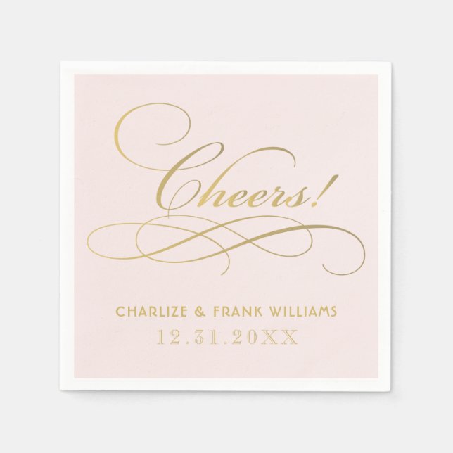 Cheers Pink und Gold Calligrafy Custom Wedding Serviette (Vorderseite)