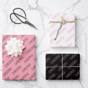 Cheers Pink White Black Wrapping Paper Geschenkpapier Set