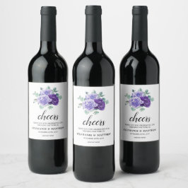 Cheers Purple Blooms Eucalyptus Botanical Wedding Weinetikett