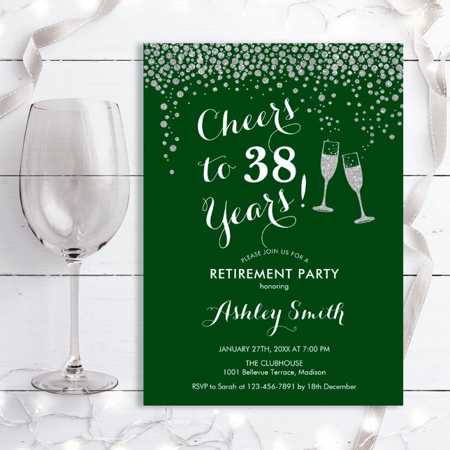 Cheers Retirement Party Invitation Green Silver Einladung (Von Creator hochgeladen)