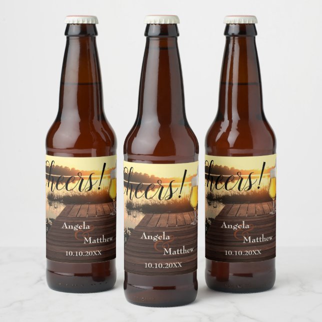 Cheers Romantic Sunset Wedding Beer Label Bierflaschenetikett (Flaschen)