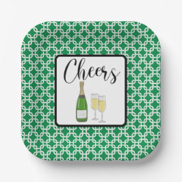 Cheers Script Champagne Glasses Celebration Pappteller