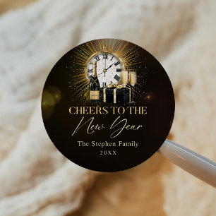 Cheers Silvester Party 2025 Gold Champagner Runder Aufkleber