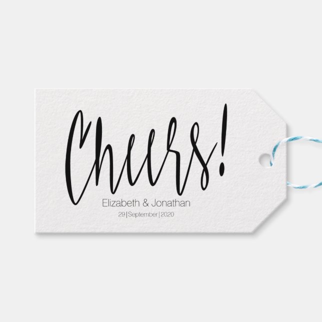 Cheers Simple Calligraphy Gastgeschenk Hochzeit Ta Geschenkanhänger (Vorderseite (Horizontal))