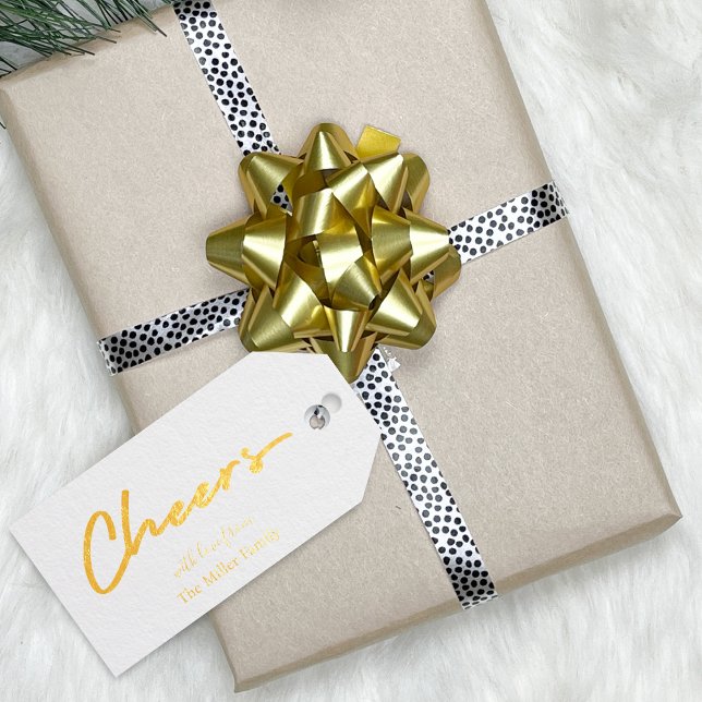 Cheers Simple Modern Script Wine Flasche Geschenkanhänger (Cheers Simple Modern Script Wine Bottle Foil Gift Tags)