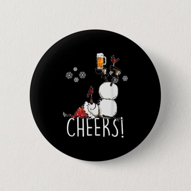Cheers Snowman Beer and Wine Christmas Button (Vorderseite)