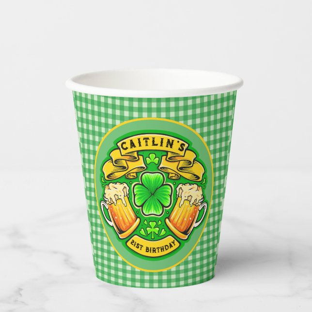Cheers St Patricks Day Kleeblatt 21. Geburtstag Pappbecher (Vorderseite)