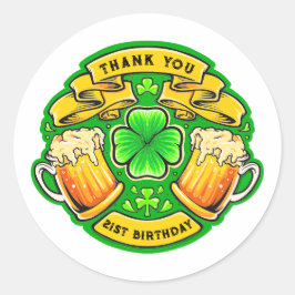 Cheers St. Patrick's Day Kleeblatt 21. Geburtstag Runder Aufkleber