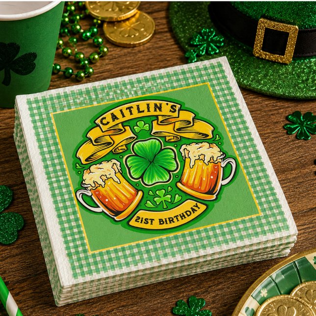 Cheers St Patricks Day Kleeblatt 21. Geburtstag Serviette (Cheers St Patricks Day Shamrock 21st Birthday Napkins)