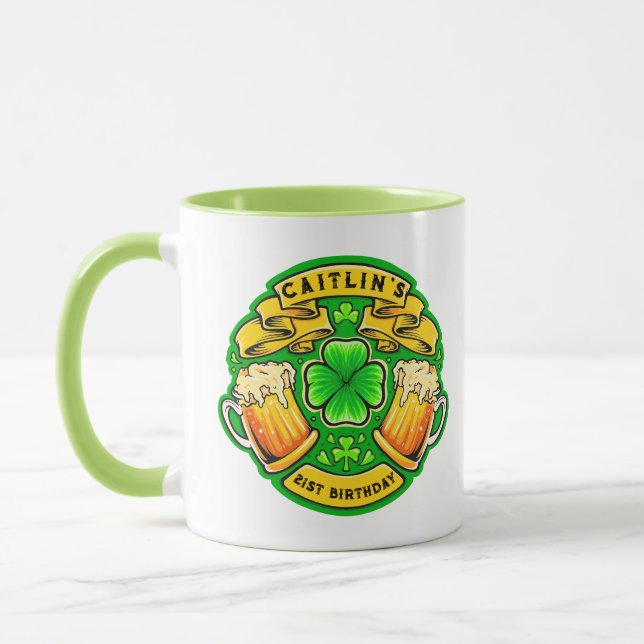 Cheers St Patricks Day Kleeblatt 21. Geburtstag Tasse (Links)
