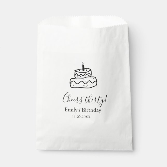 Cheers thirty birthday cake black scribble hand geschenktütchen (Vorderseite)