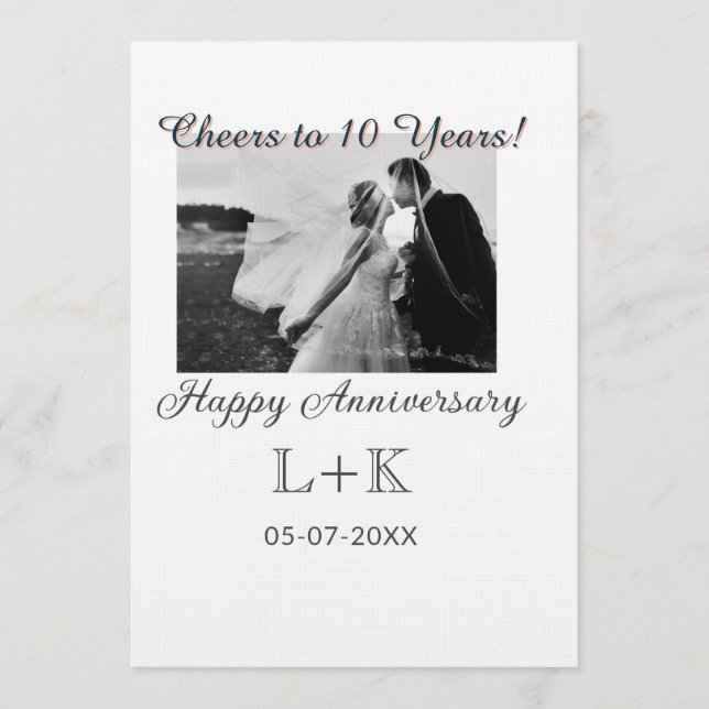 Cheers to 10 Years happy anniversary add photo dat Einladung (Vorderseite)