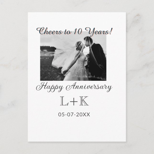 Cheers to 10 Years happy anniversary add photo dat Postkarte (Vorderseite)
