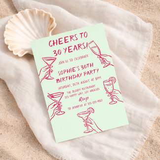 Cheers to 30 Years Green Cocktail 30th Birthday Einladung