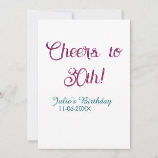 Cheers to 30th birthday name date mauve blue elega einladung