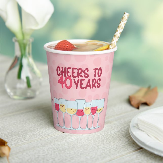 Cheers to 40 Jahre Wein Thema Kawaii Stil Pappbecher (In Situ)