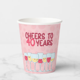 Cheers to 40 Jahre Wein Thema Kawaii Stil Pappbecher